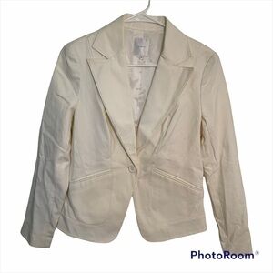 UWN One Button Blazer Ivory Textured Stretch